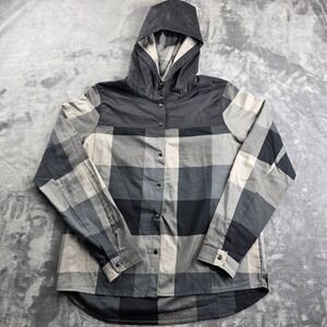 Under Armour Hooded Flannel Shirt Mens Large Grey Plaid Snap Button Jacket